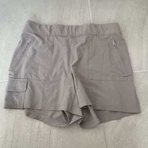 Athleta Women's Cargo Shorts Hiking Chelsea Zipper Pockets Gray Taupe Size 12